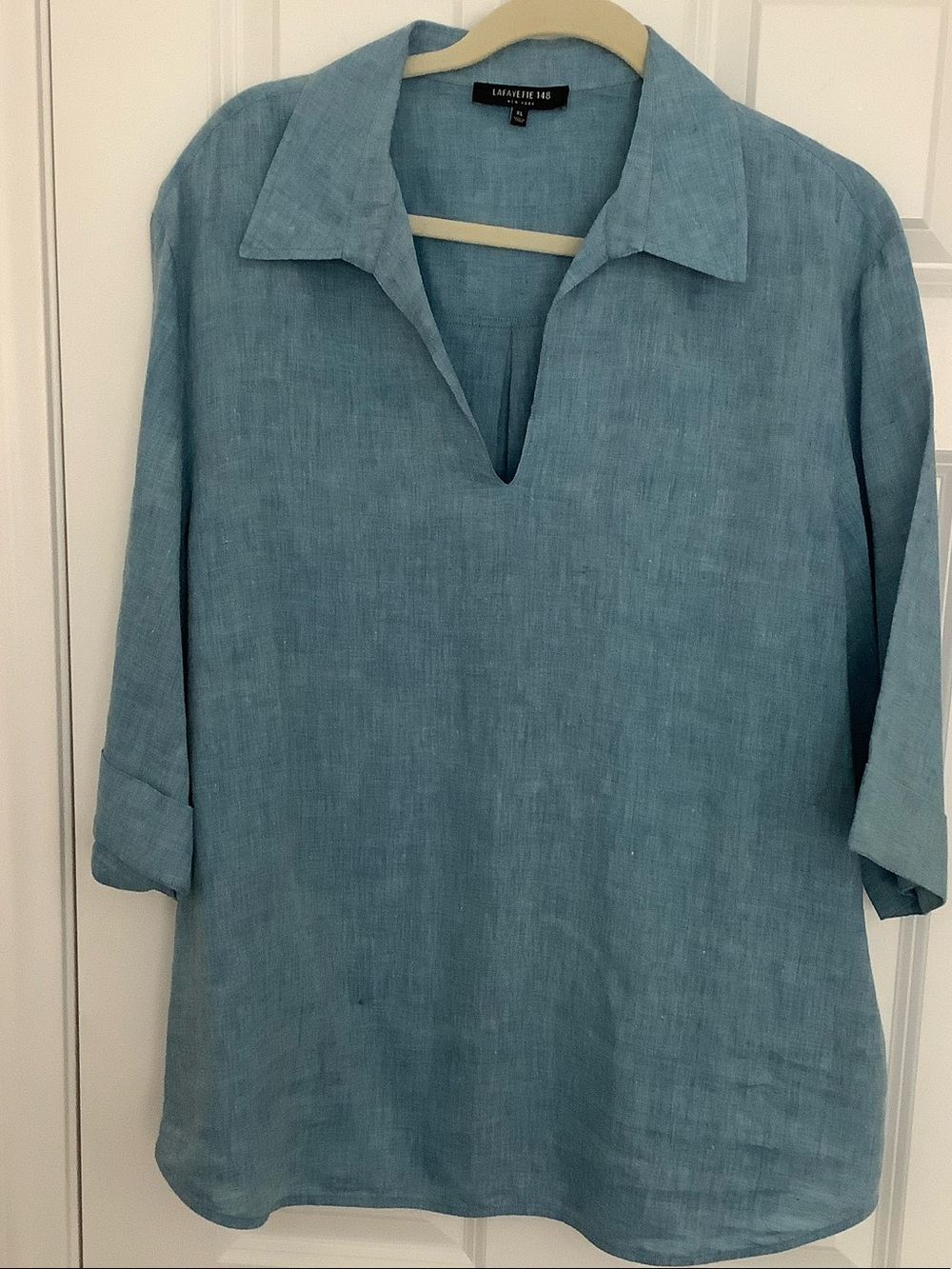 Lafayette 148 New York Sky Blue Linen Split-Neck Tunic